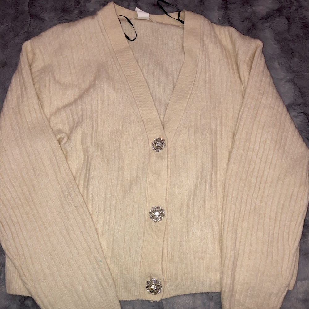 H&M cream jeweled button cardigan